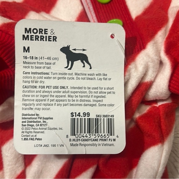 More and Merrier Candy Cane Print Dog Pajama, Small - Picture 3 of 8